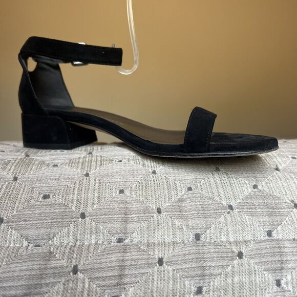 Stuart Weitzman Nudist June Black Suede Low Block Heel Ankle Strap Sandal US 5.5 - Picture 3 of 16